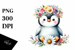 Sitting Penguin with Flower Crown PNG Product Image 3