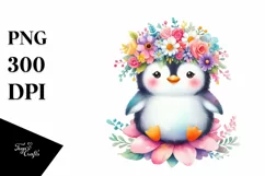 Sitting Penguin with Flower Crown PNG Product Image 3