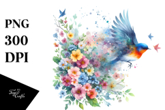 Spring Bird Flower Painting, PNG Product Image 1