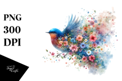 Colorful Bird Half Spring Flowers PNG Product Image 1