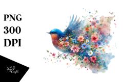 Spring Bird Flower Painting, PNG Product Image 1