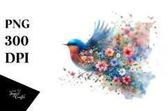 Spring Bird Flower Painting, PNG Product Image 1