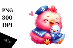 Cute Baby Chicken Cuddling Sailor | Sublimation | Clipart Product Image 3