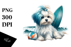 Watercolor Maltese Sitting in Sand | Sublimation Clipart Product Image 1