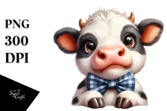 Funny Baby Cow with Bow and Tie PNG Product Image 1