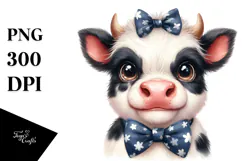 Funny Baby Cow with Bow and Tie PNG Product Image 1