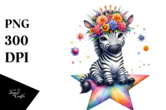 Vibrant Zebra with Flower Crown PNG Product Image 1