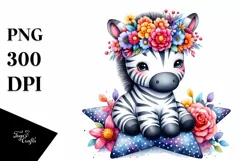 Vibrant Zebra with Flower Crown PNG Product Image 3