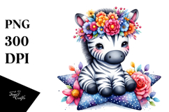 Vibrant Zebra with Flower Crown PNG Product Image 1