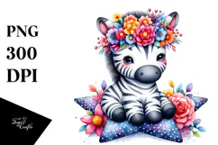 Vibrant Zebra with Flower Crown PNG Product Image 1