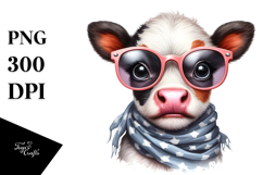 Enthusiastic Baby Cow with Sunglasses, Vibrant PNG Product Image 1