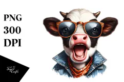 Funny Baby Cow with Sunglasses PNG Product Image 1