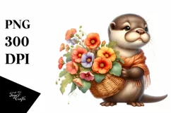 Cute Baby Otter with Nasturtium Bouquet | Sublimation | Product Image 3
