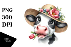 Watercolor Portrait Cow | Clipart Product Image 1