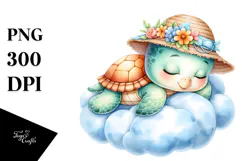 Baby Turtle Summer Cloud Watercolor Clipart Product Image 1