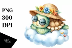 Baby Turtle Summer Cloud Watercolor Clipart Product Image 4