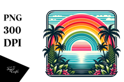 Retro Tropical Rainbow Sunset 20 oz Tumbler PNG Product Image 1