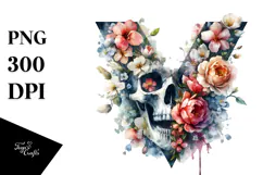 Spring Grungy Skull Painting, PNG Product Image 1