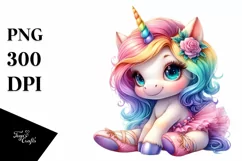 Baby Unicorn Dancing, Watercolor PNG Product Image 1
