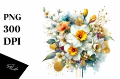Vibrant Gold Foil Bouquet with Narcissus | Sublimation | Product Image 1