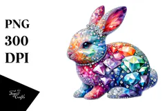 Diamond Bunny Watercolor Art PNG Product Image 1