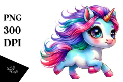 Cute Baby Unicorn Running, PNG Product Image 1