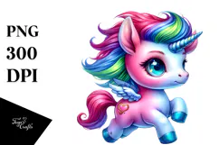 Cute Baby Unicorn Running, PNG Product Image 1