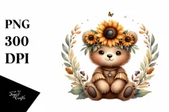 Funny Baby Bear Sunflower Wreath | Sublimation | Clipart Product Image 1