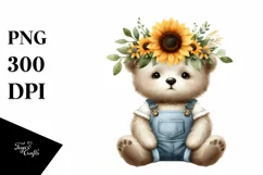 Funny Baby Bear Sunflower Wreath | Sublimation | Clipart Product Image 1