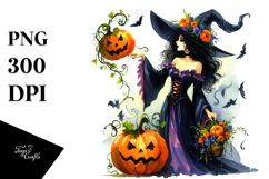 Spooky Witch with Pumpkin in the Style of , High-Res PNG Product Image 1