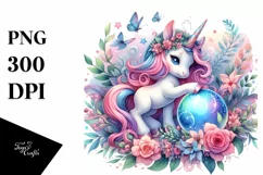 Colorful Baby Unicorn Playing with Magic Orb PNG Product Image 3