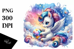 Colorful Baby Unicorn Playing with Magic Orb PNG Product Image 3