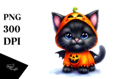 Cute Baby Black Cat Halloween Scenery Clipart Product Image 1
