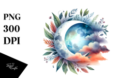 Colorful Whimsical Moon with Foliage | Clipart Product Image 1