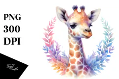 Vibrant Watercolor Baby Giraffe PNG Product Image 1
