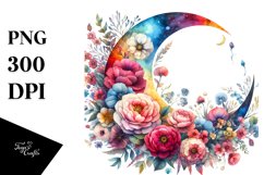 Vibrant Half Moon with Flowers Clipart Product Image 3