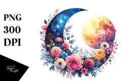 Vibrant Half Moon with Flowers Clipart Product Image 1
