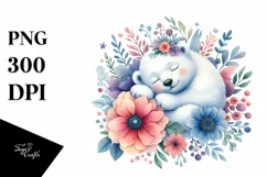 Colorful Sleeping Baby Polar Bear in Flower | Clipart Product Image 3