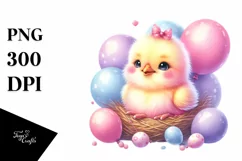 Cute Baby Chicken Sitting in Balloons | Clipart Product Image 3