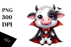 Funny Watercolor Cute Cow Vampire | Sublimation Clipart Product Image 1
