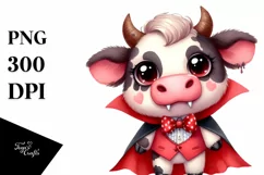 Funny Watercolor Cute Cow Vampire | Sublimation Clipart Product Image 3