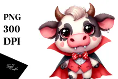 Funny Watercolor Cute Cow Vampire | Sublimation Clipart Product Image 1