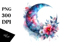 Watercolor Abstract Moon Flowers | Sublimation | Clipart Product Image 1