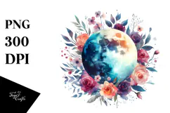 Watercolor Abstract Moon Flowers | Sublimation | Clipart Product Image 1
