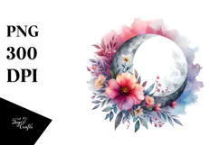 Watercolor Abstract Moon Flowers | Sublimation | Clipart Product Image 1