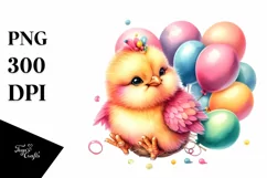 Cute Baby Chicken Sitting in Balloons | Clipart Product Image 3
