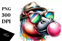 Quirky Hippo Portrait Drawing | Sublimation | Clipart Product Image 3