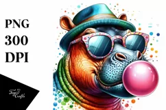 Quirky Hippo Portrait Drawing | Sublimation | Clipart Product Image 1
