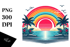 Retro Tropical Rainbow Sunset PNG Product Image 1