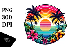 Retro Tropical Rainbow Sunset, Clipart PNG Product Image 1